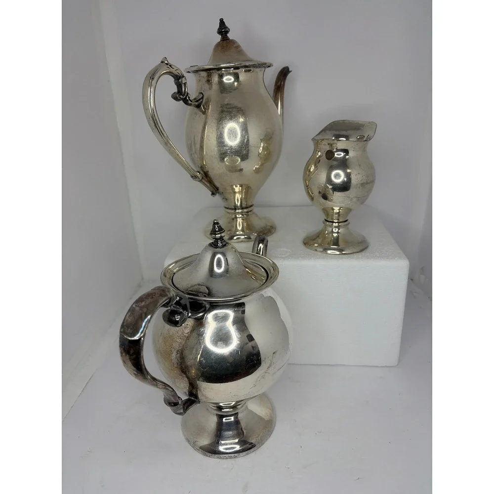 Sheridan‎ Silver on Copper Tea Coffee Set 3 Piece Vintage Silverplate Service